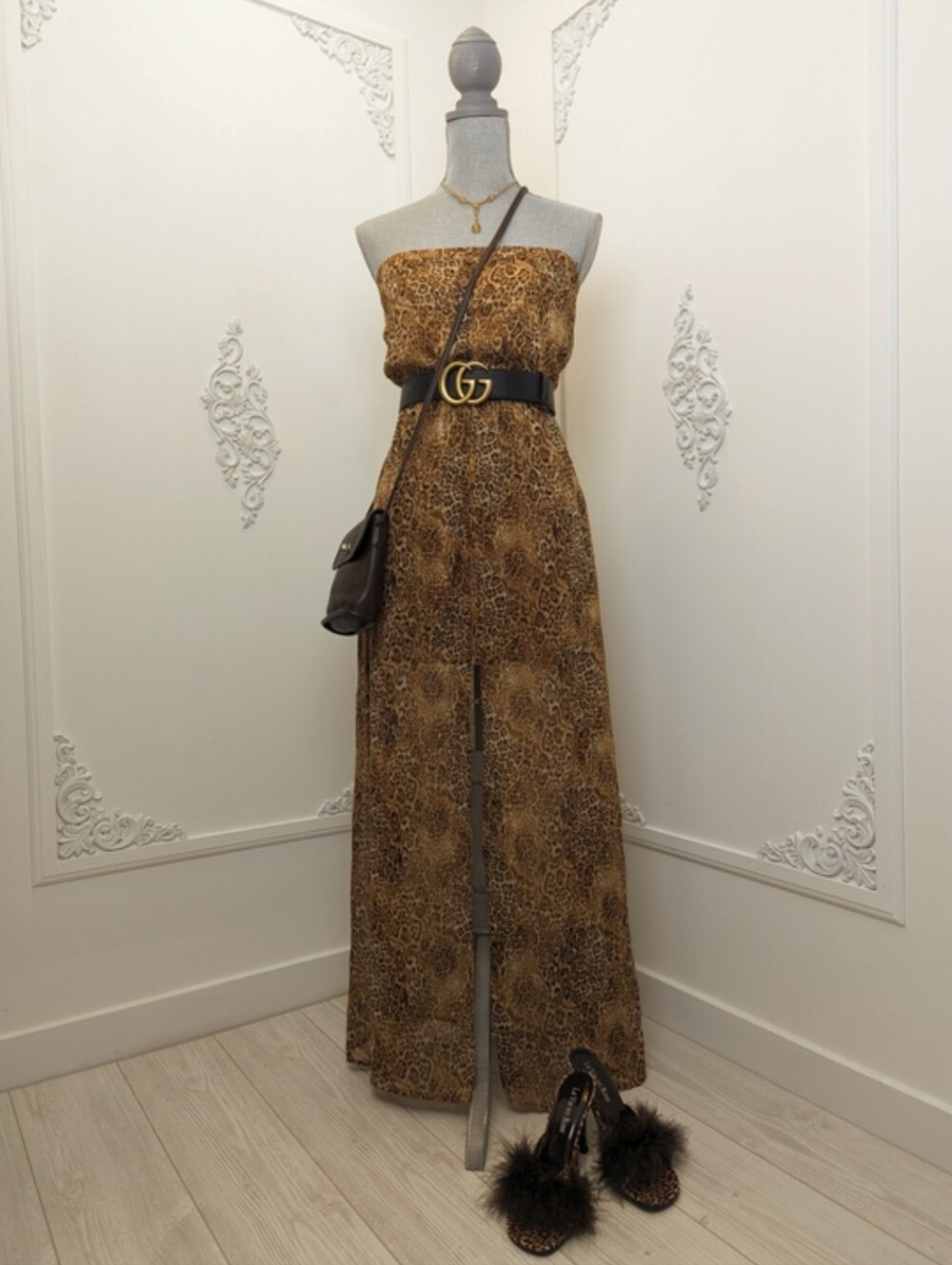 Leopard Print Strapless Maxi Dress